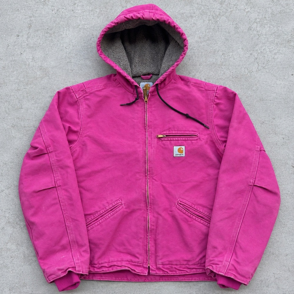 Carhartt WJ141 677 Pink Sandstone Hooded Sherpa Lined Jacket Womens Medium